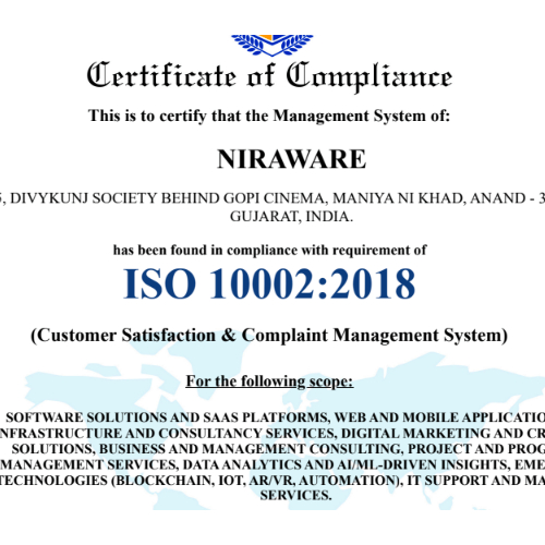 ISO 10002:2018 Certified